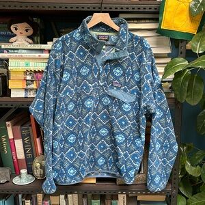 Patagonia Synchilla Honeycomb Stone Blue White Aztec Snap T Fleece Pullover M
